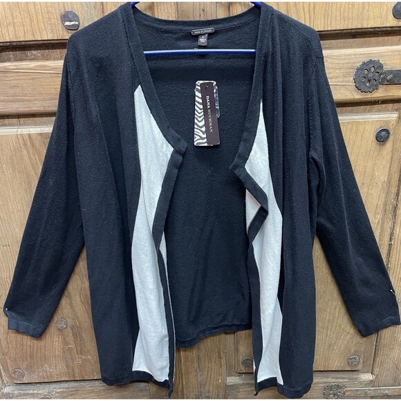 NWT DANA BUCHMAN black & white knit open front cardigan Sz L - Picture 1 of 5
